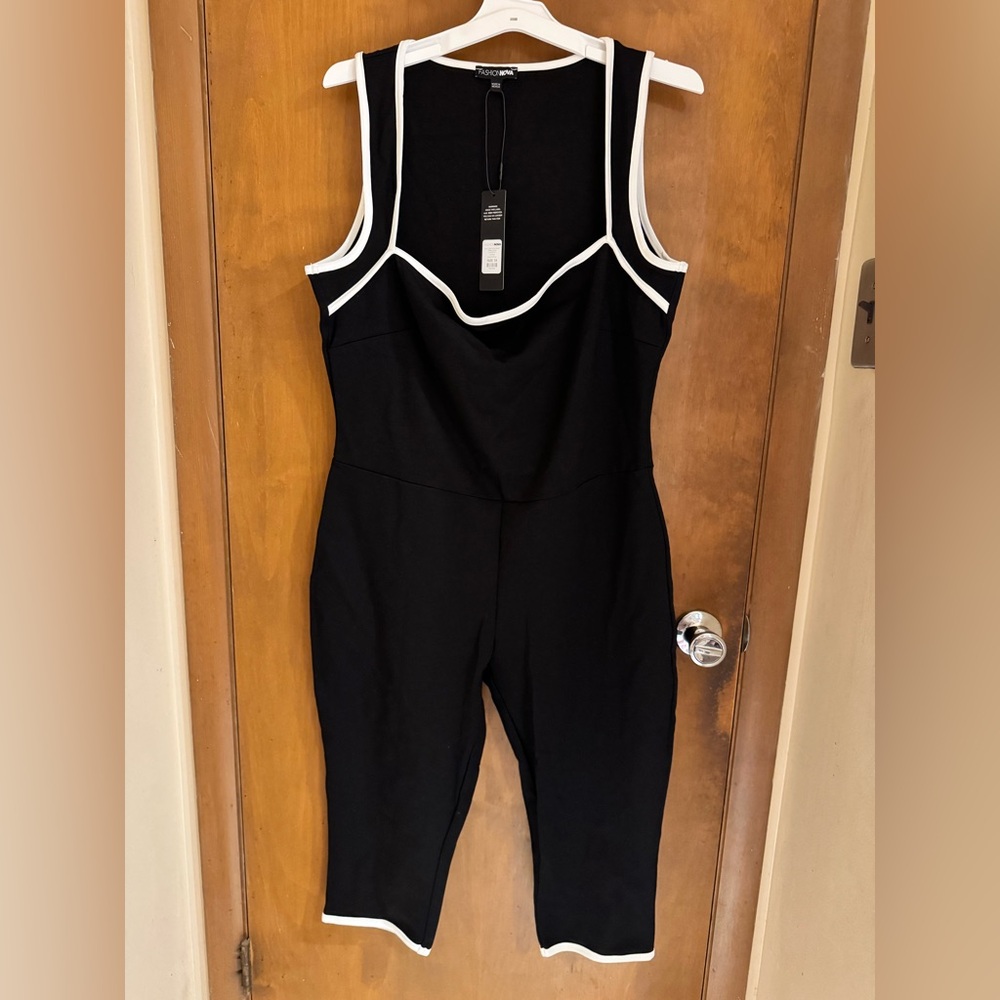 Fashion Nova Black Jumpsuit with White Trim